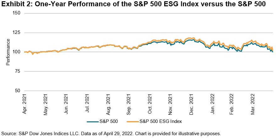 one year performance  S&P 500 ESG index